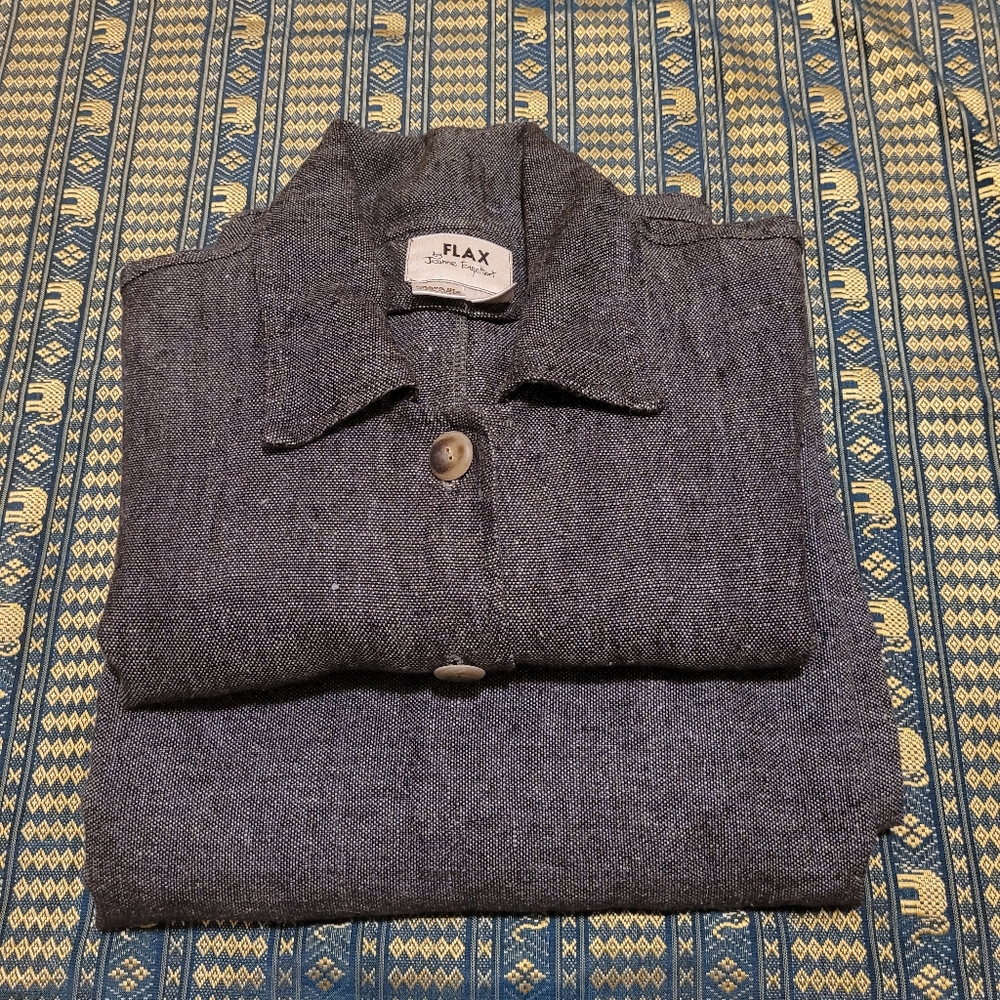 Flax By Jeanne Engelhart Tweed Linen Gray Button Up Shirt&Skirt Cottagecore Boho